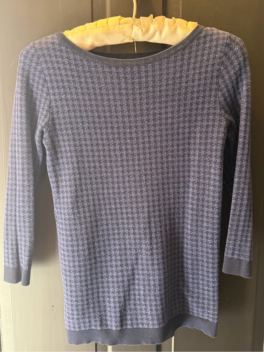 Ann Taylor Factory Navy / Heathered Blue Metallic Houndstooth Boatneck Sweater